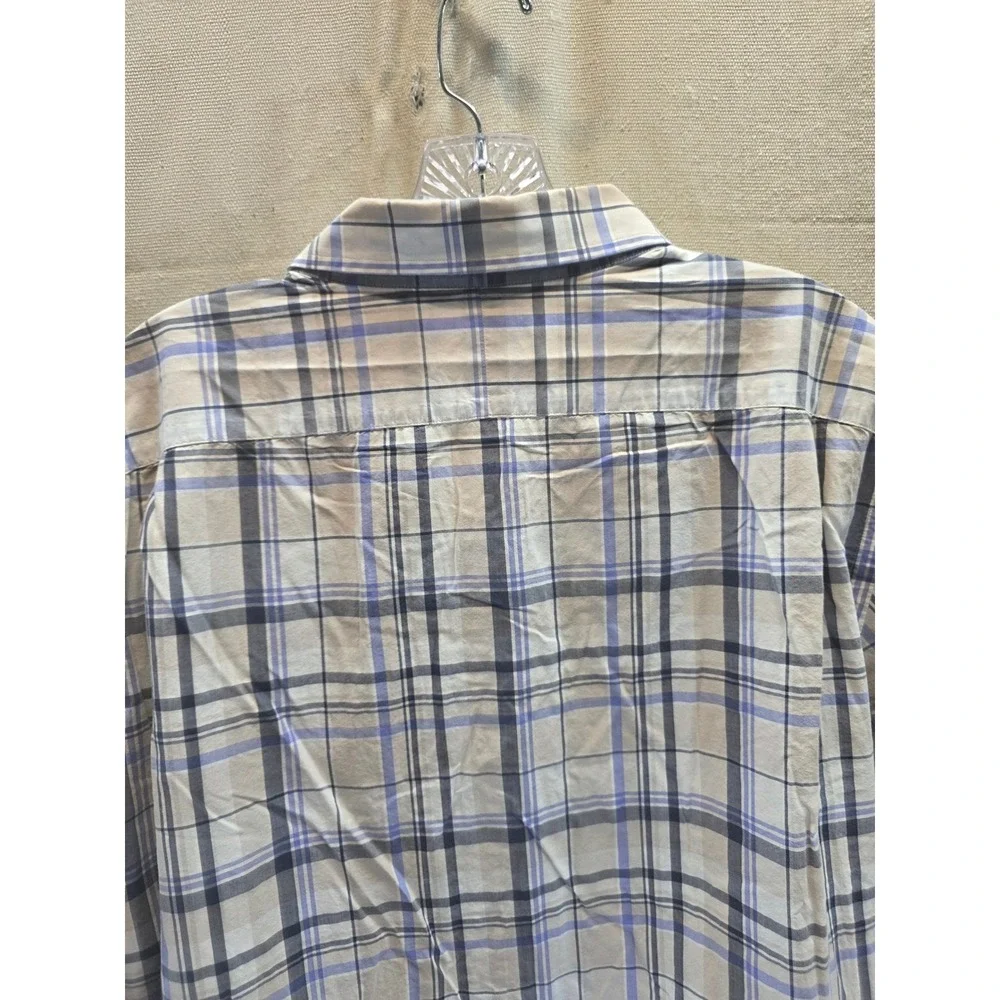 Cremieux Classics Mens XL Blue Tan Plaid Cotton Short‎ Sleeve Button Down Shirt